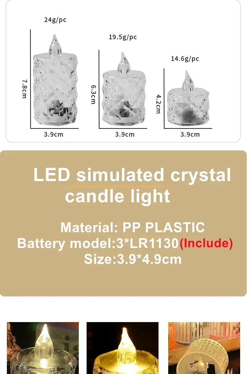 24~1PCS S/M/L LED Crystal Candle Light Flameless LED Candle Electronic Night Lamp Dating Party Christmas Home Wedding Decoration