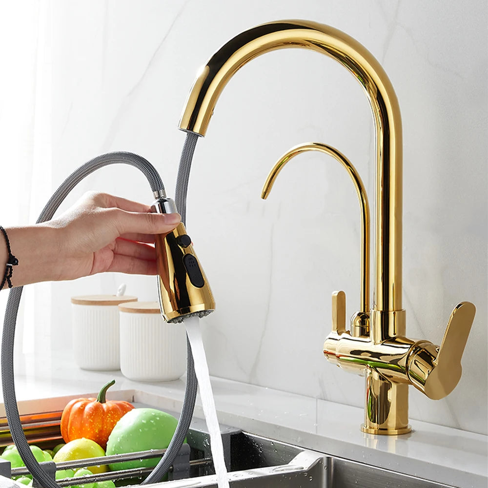Touch Sensor Filter Kitchen Faucet With Pure Water Pull Out Mixer Tap Rotate Hot Cold Water Crane Mode Deck Mounted Mixer Tap