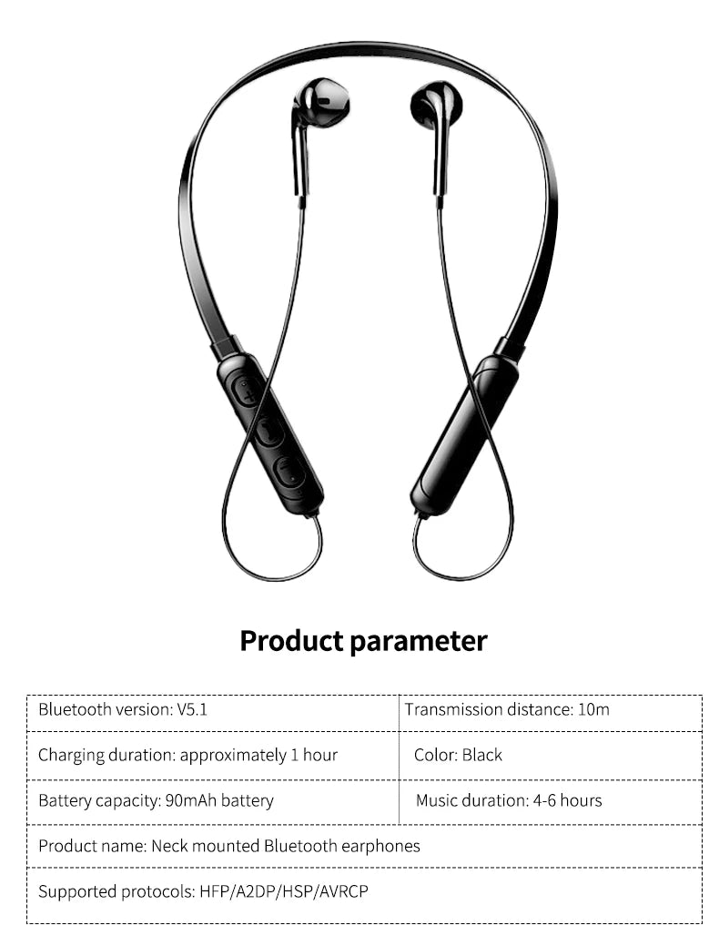 Wireless 9D Bluetooth Headset NeckHanging Stereo Noise Reduction Universal 5.0 Sports Headset Microphone