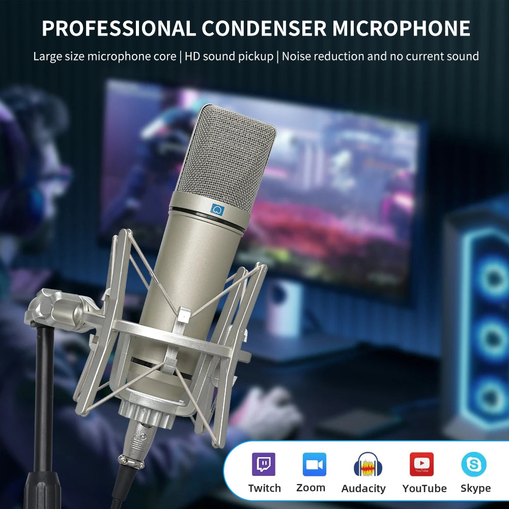 KDES U87 AI XLR Condenser Microphone Professional Cardioid Studio Mic for Recording Podcasting Voice Over Streaming Home Studio