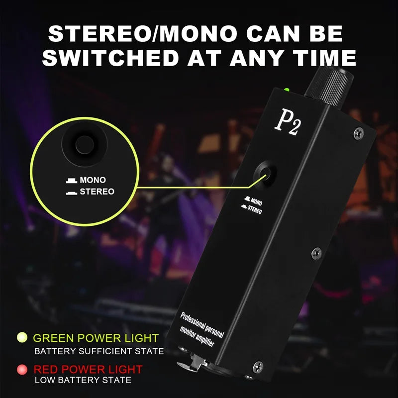 P2 Headphone Amplifier, Ultra Compact In Ear Headphone Monitor, Stereo Monitor/Headphone Power Amplifier/headphone music monitor