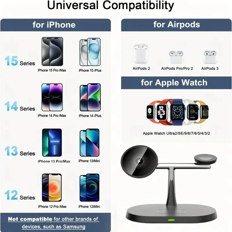 NEW Magnetic Wireless Charger Stand For iPhone 16 15 14 13 12 Pro iWatch 9 8 Airprods 3 In 1  Fast Charging Station
