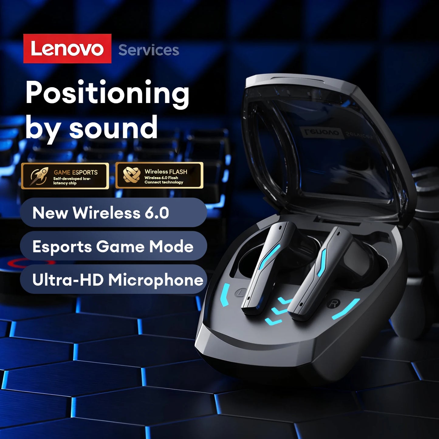 New Lenovo GT100 TWS Bluetooth 6.0 Gaming Headphones Low Latency Long Battery Life In Ear Wireless Earbuds HD Calls Earphones