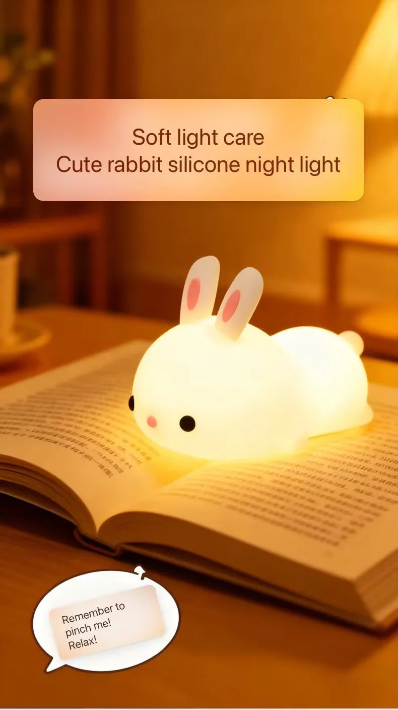 Touch Sensor RGB LED Rabbit Night Light Colorful USB Rechargeable Silicone Bunny Lamp for Children Baby Toy Festival Gift