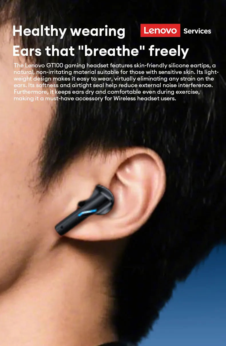 New Lenovo GT100 TWS Bluetooth 6.0 Gaming Headphones Low Latency Long Battery Life In Ear Wireless Earbuds HD Calls Earphones