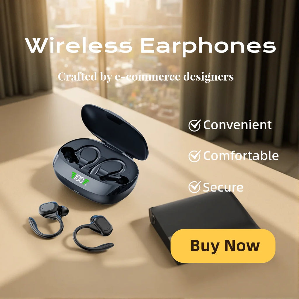 Earhook Bluetooth Headphones Wireless Over-Ear Headset with Microphone for Sports Running Earbuds with Volume Control Earphones