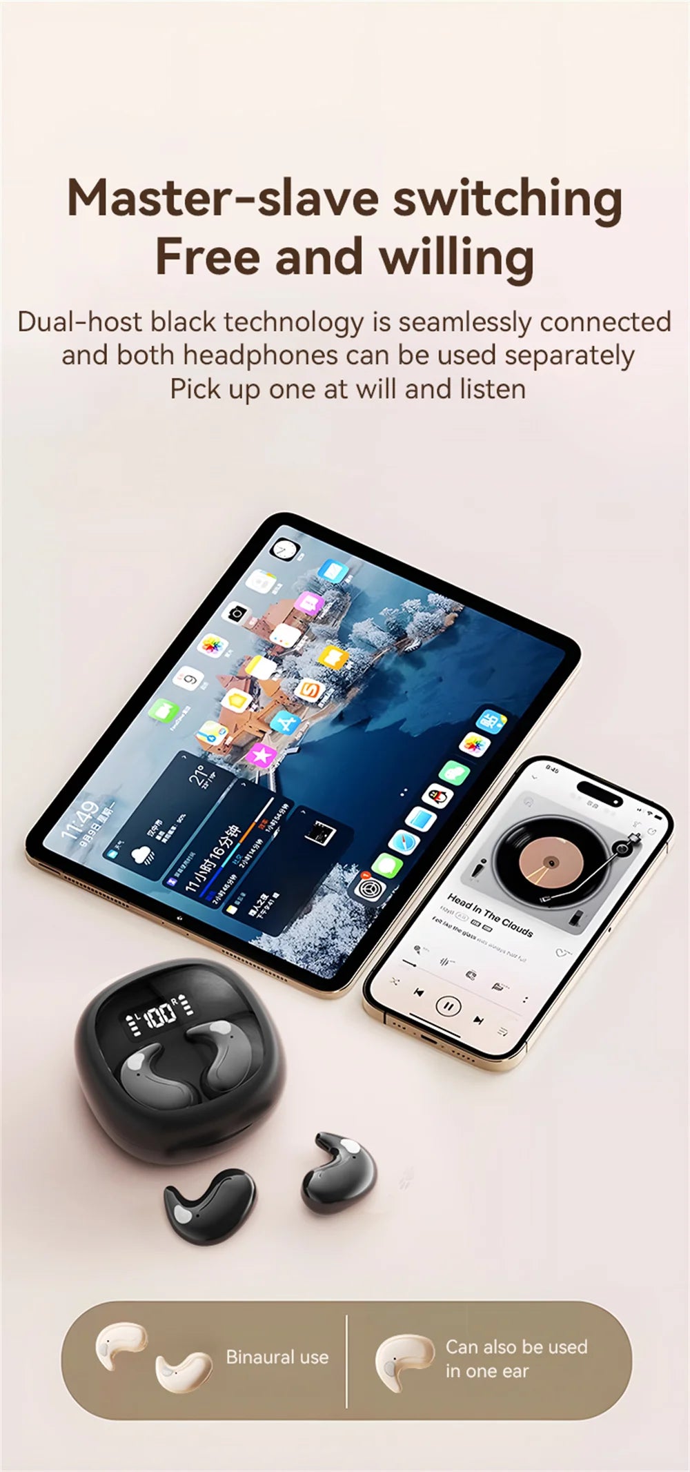 For Phone Sleep Invisible Stereo Headset IPX5 Waterproof Wireless Bluetooth Earphone Earbuds With Mic Bluetooth 5.3 Headphones