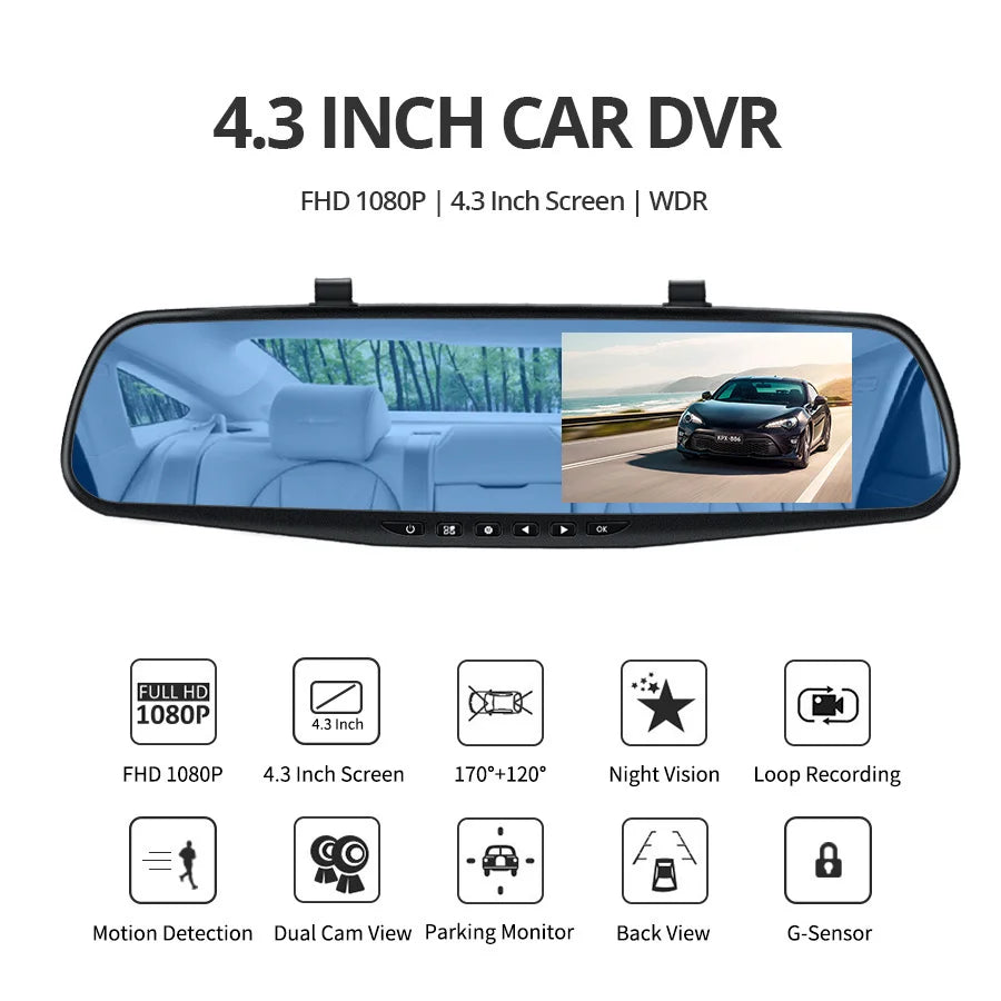 4.3 Inch 1080P Dual camera Dash Cam For Cars Optional 1080P Rear Car Camera Night Vision Loop Recording Wide Angle Car DVR Came