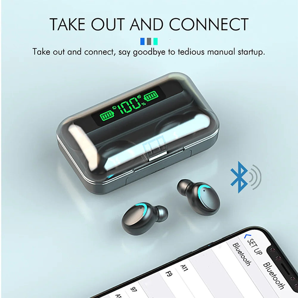 9D Stereo F9 Sport Bluetooth Headphones High Bass Earphones Handfree Touch Control Tws Wireless Earbuds Waterproof Headset