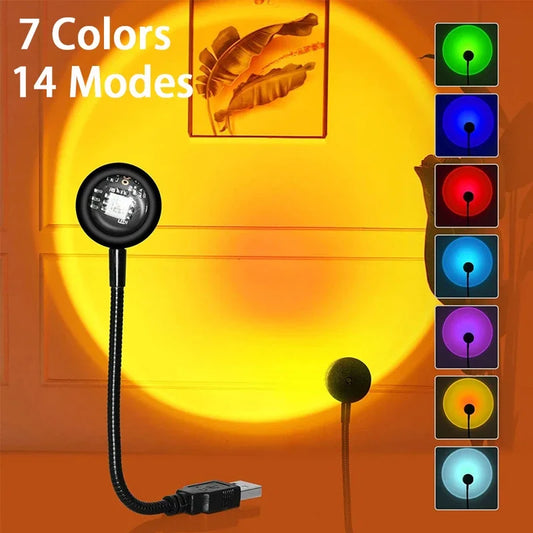 Sunset Lamp LED USB Rainbow Neon Night Light Projector Photography Wall Atmosphere Lighting for Bedroom Room Decor Gift