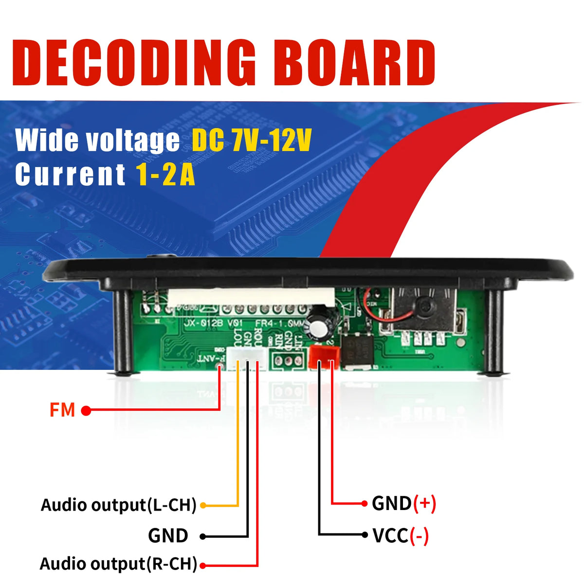 Car DIY 5.0 Bluetooth MP3 WAV Decoder Board DC 12V Wireless USB MP3 Music Player TF Card Slot FM AUX with Mic Handsfree control