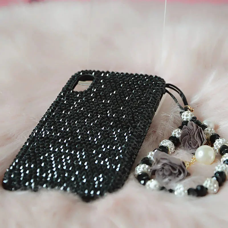 Cool Black Rhinestone Handmade Shell for iPhone 15 Pro Max 14 Plus 13 12 11 Xsmax Anti Drop Couple Hand Protection Back Cover