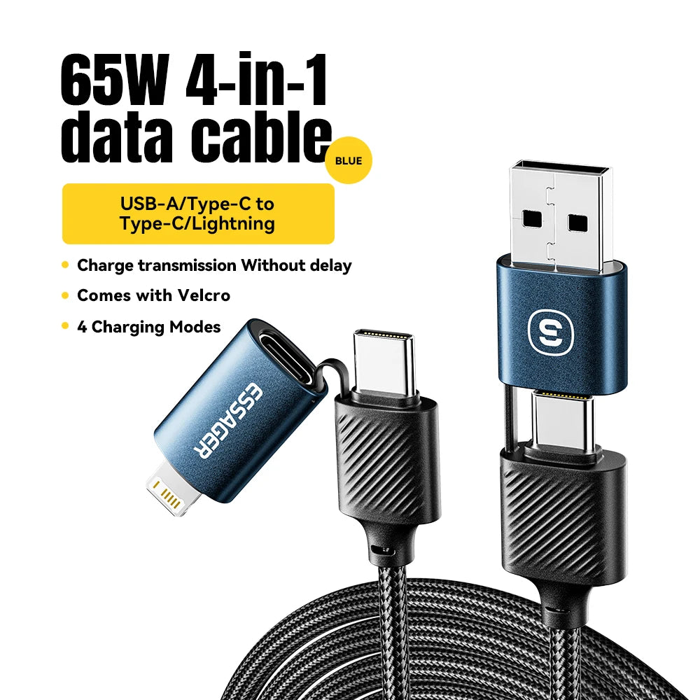 Essager 4 in 1 USB Cable Type C 65W PD Fast Charging Wire Type C To Type C Cable For iPhone 15 14 13 Pro Max iPad HUAWEI Xiaomi