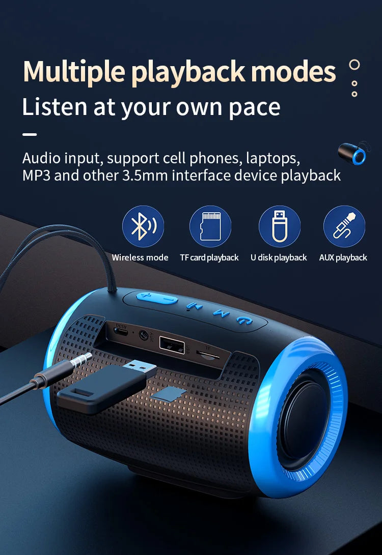 TSN-1 Portable Speaker Wireless Bluetooth Speakers with 5.3 Stereo FM/SD/USB Disk/Aux Modes Waterproof for Outdoor Hifi Sound