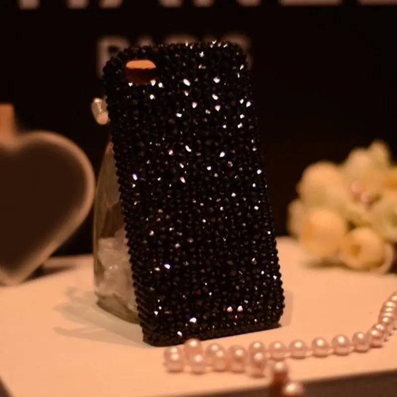 Cool Black Rhinestone Handmade Shell for iPhone 15 Pro Max 14 Plus 13 12 11 Xsmax Anti Drop Couple Hand Protection Back Cover
