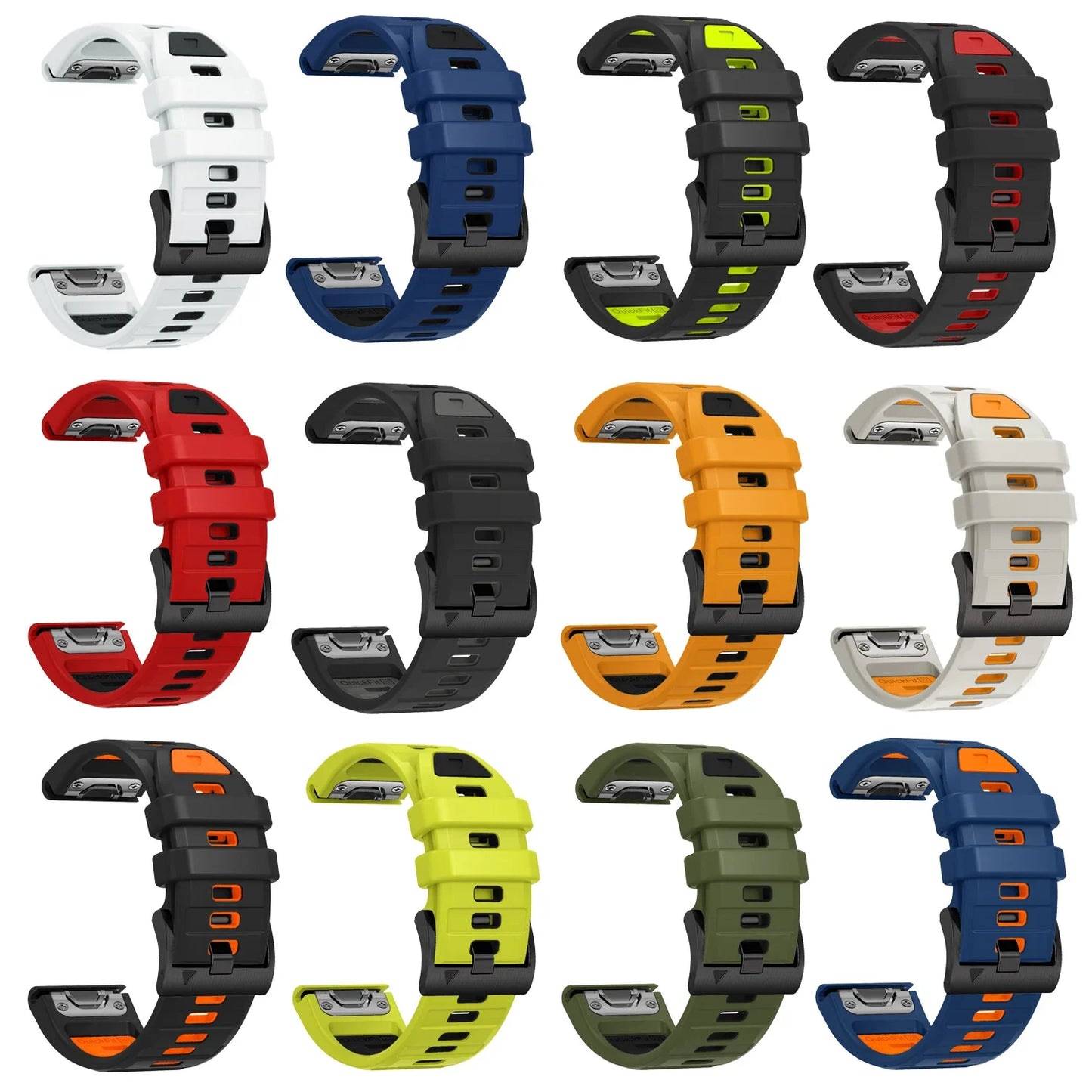 QuickFit 22mm Replacement Watch Band For Garmin Forerunner 970 965 955 945 935 745 MARQ Two-Tone Sport Silicone Strap Bracelet