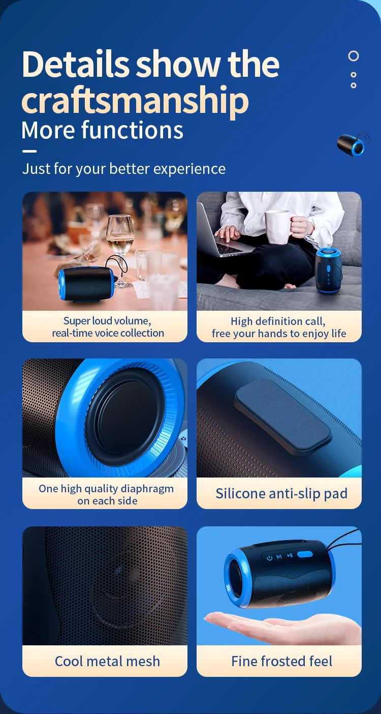 TSN-1 Portable Speaker Wireless Bluetooth Speakers with 5.3 Stereo FM/SD/USB Disk/Aux Modes Waterproof for Outdoor Hifi Sound