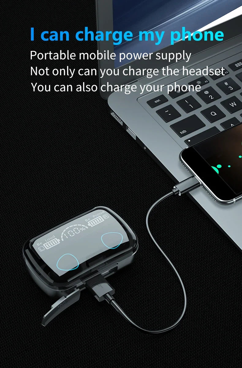 M10 Wireless Earphones 9D Stereo - 3500mAh Charging Box Sports Waterproof TWS Bluetooth Headphones with Microphone