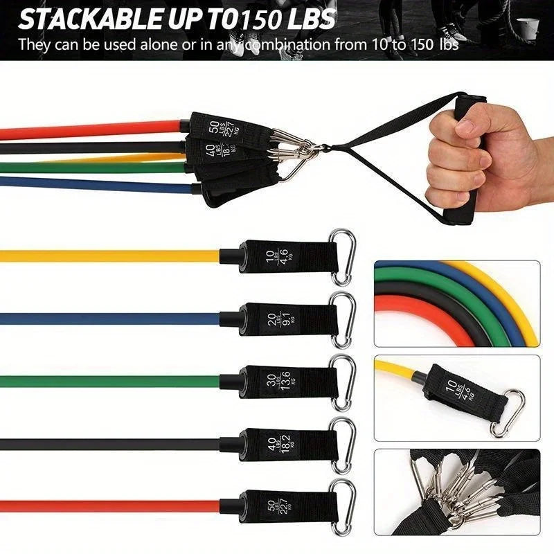 11Pcs Resistance Bands Set Bodybuilding Exercise Equipment Fitness Elastic Rope Strength Training Tensioner Workout Expander