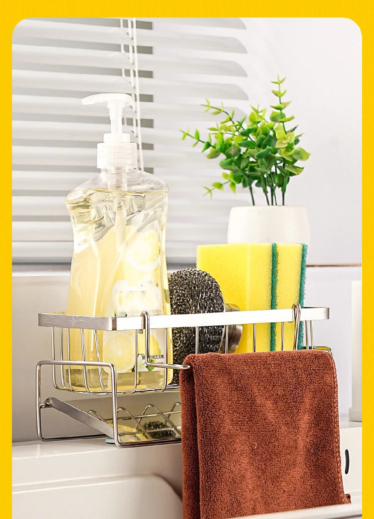 Sink Cleaning Tools Storage Rack Kitchen Multifunctional Stainless Steel Drain Rack for Sponge Cleanser Organizer Rag Hanger