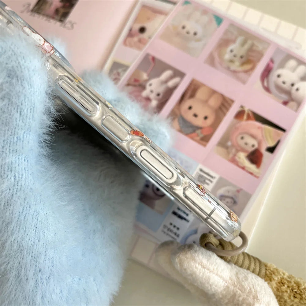 Korean INS fashion plaid Bear Rabbit phone case for iPhone 13 14 15 16 Pro 17 Pro Max cover cute cartoon cartoon shockproof Case