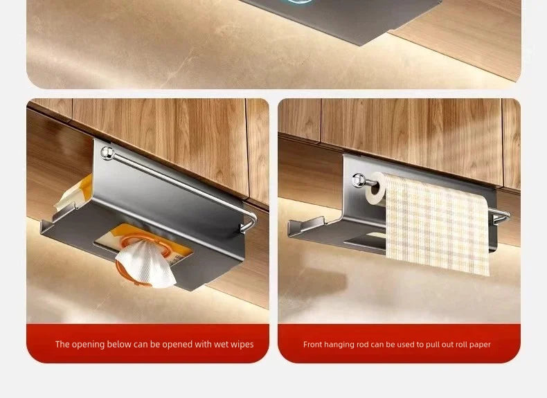 Thickened stainless steel kitchen wet wipe storage box, tissue holder, hanging cabinet tissue box, storage, cloth, plastic wrap,