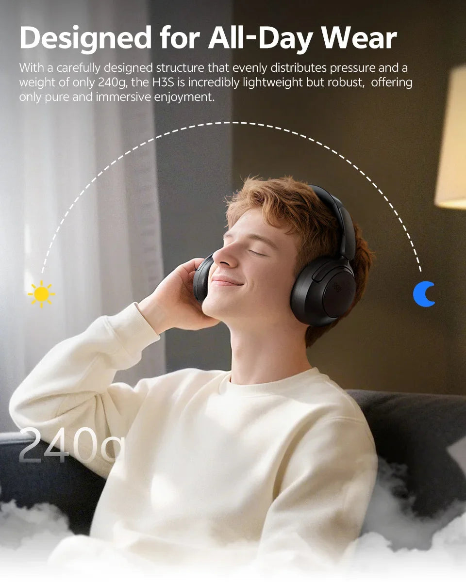 H3S -56dB Adaptive ANC Over Ear Headphone Hi-Res LDAC Spatial Sound Wireless Earphone Bluetooth 6.0 Dual Driver 102H Headset
