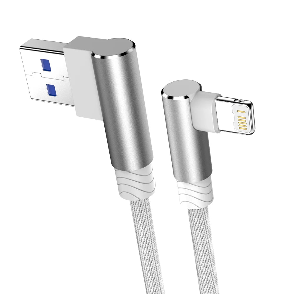 90 Degree USB Cable For iPhone 14 13 12 11 Pro Max X XR 6s 7 8 Plus 2m 3m Lead Mobile Phone Fast Charging Cord Data Charger Wire