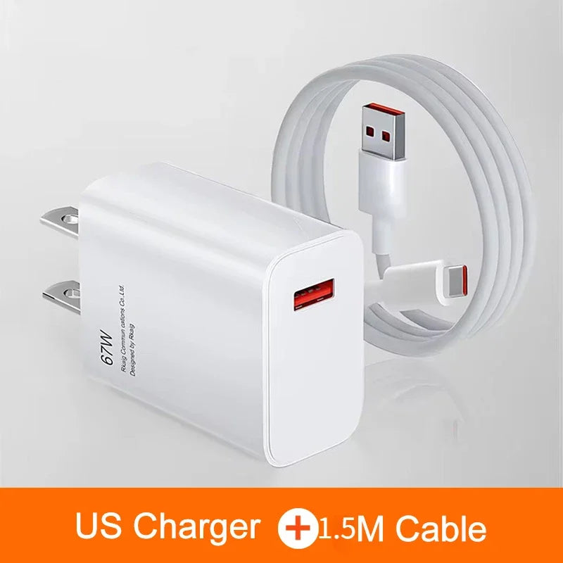 67W Fast Charger For Xiaomi 14 13 12 11 Ultra Redmi Note 13 12T Pro POCO X6 Turbo Type C Cable Power Adapter USB Quick Charger