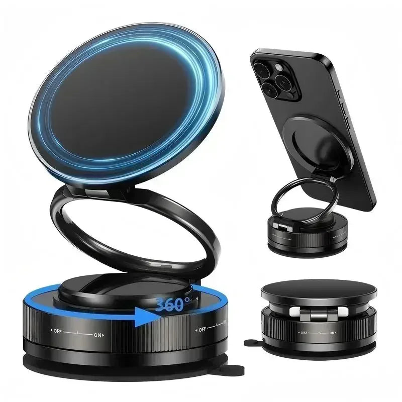 360° Foldable Magnetic Phone Mount! 2025 New Vacuum Suction Cup, Ultra-Strong Adsorption Alloy Bracket for Cars & Desktops