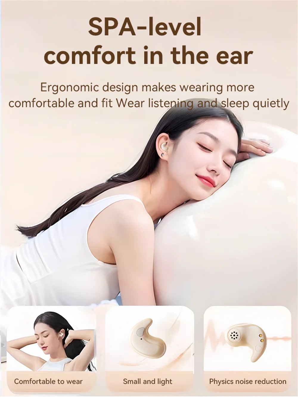 For Phone Sleep Invisible Stereo Headset IPX5 Waterproof Wireless Bluetooth Earphone Earbuds With Mic Bluetooth 5.3 Headphones