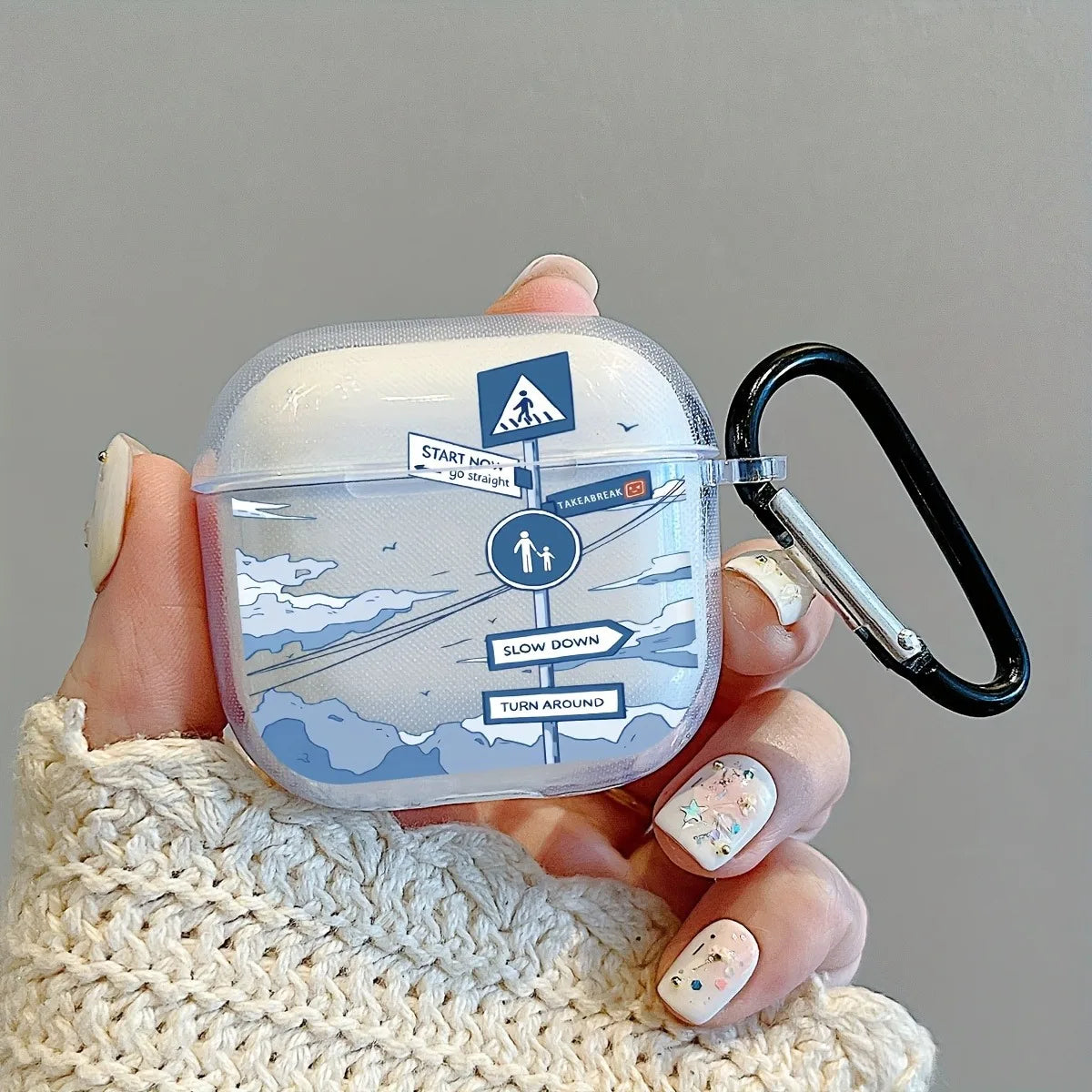 For Airpods Pro/Pro2 Case Road Sign Pattern TPU Soft Clear With Keychain Earphone Case For Airpods 3/4 Earphone Protective Cover