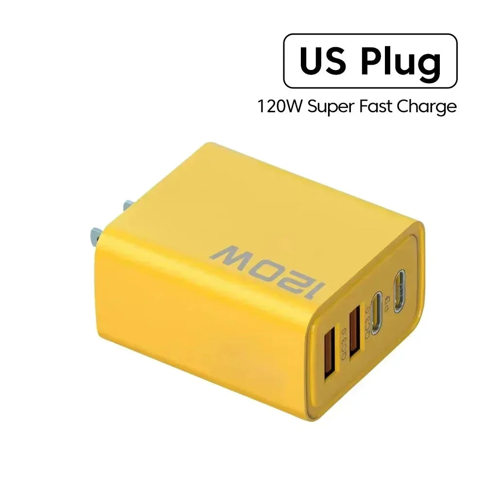 120W Total Fast Charging Quick Charger PD USB Type-C Wall Adapter for iPhone 16/15/14 Xiaomi Huawei Redmi Oneplus -Phone Charger