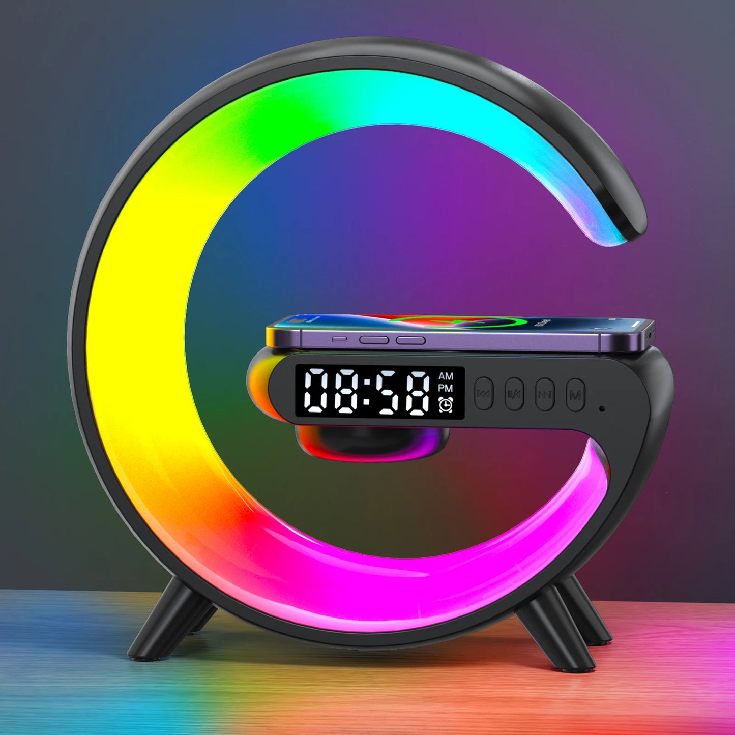 Small RGB Wireless Charger Smart Wireless Bluetooth Speakers Sunrise Alarm Clock & Wake Up Light 15W Fast Charging Dock Station