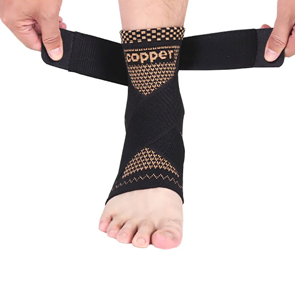 GOBYGO 1Pcs Copper Ion Ankle Brace Fitness Cycling Running Copper Fiber Ankle Brace Adjustable Ankle Brace Compression Strap