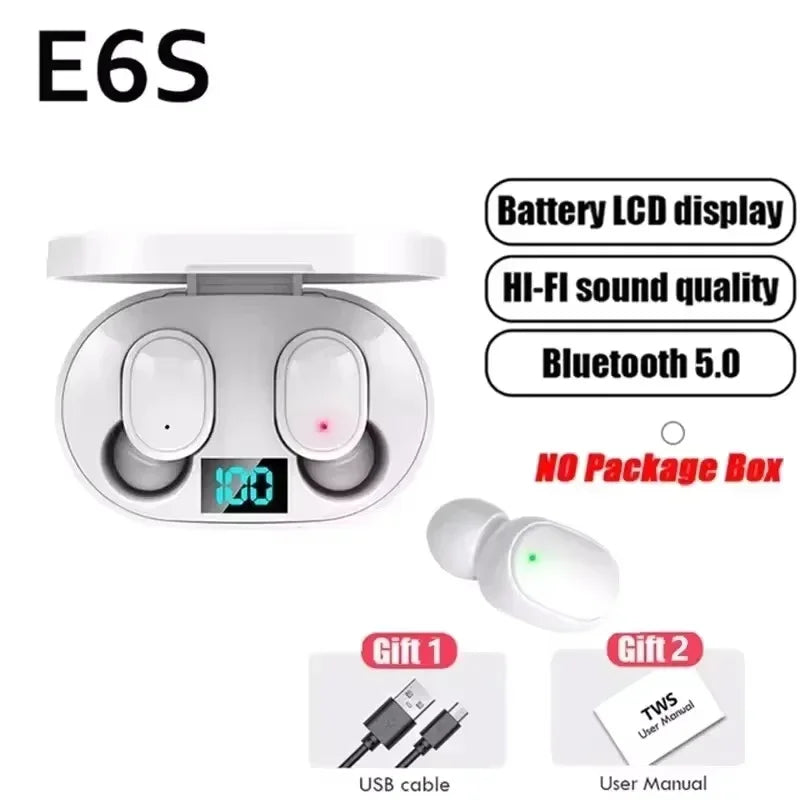 E6S TWS Bluetooth Earphones Wireless Bluetooth Headset Noise Cancelling Headsets with Microphone Headphones for All Smartphones