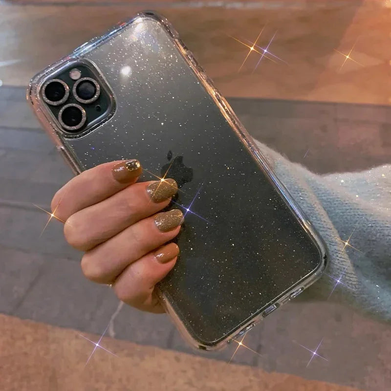 New Luxury Bling Glitter Clear Case For iPhone 16 15 14 13 12 11 Pro Max Mini X XR XS Shockproof TPU Transparent Soft Cover