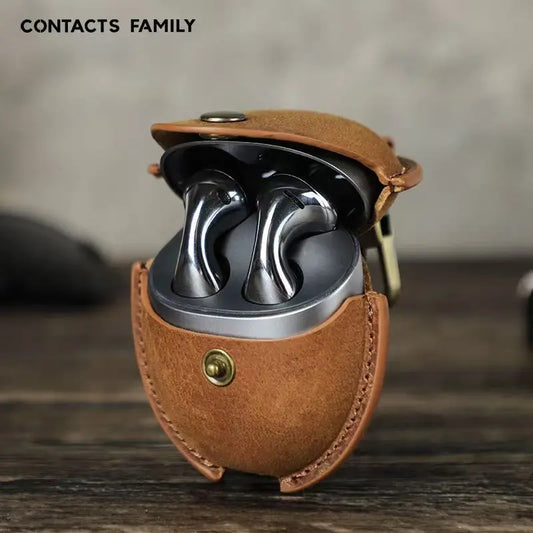 Vintage Crazy Horse Leather Earphone Case for Huawei FreeBuds 5/6 – Premium Niche Retro Style