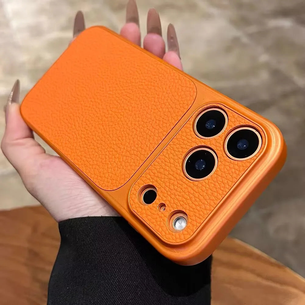 Luxury Lychee Leather Shockproof Phone Case For iPhone 17 Air 16 15 14 13 Pro Max Instantly Turn 17Pro Full Bumper Matte Cover