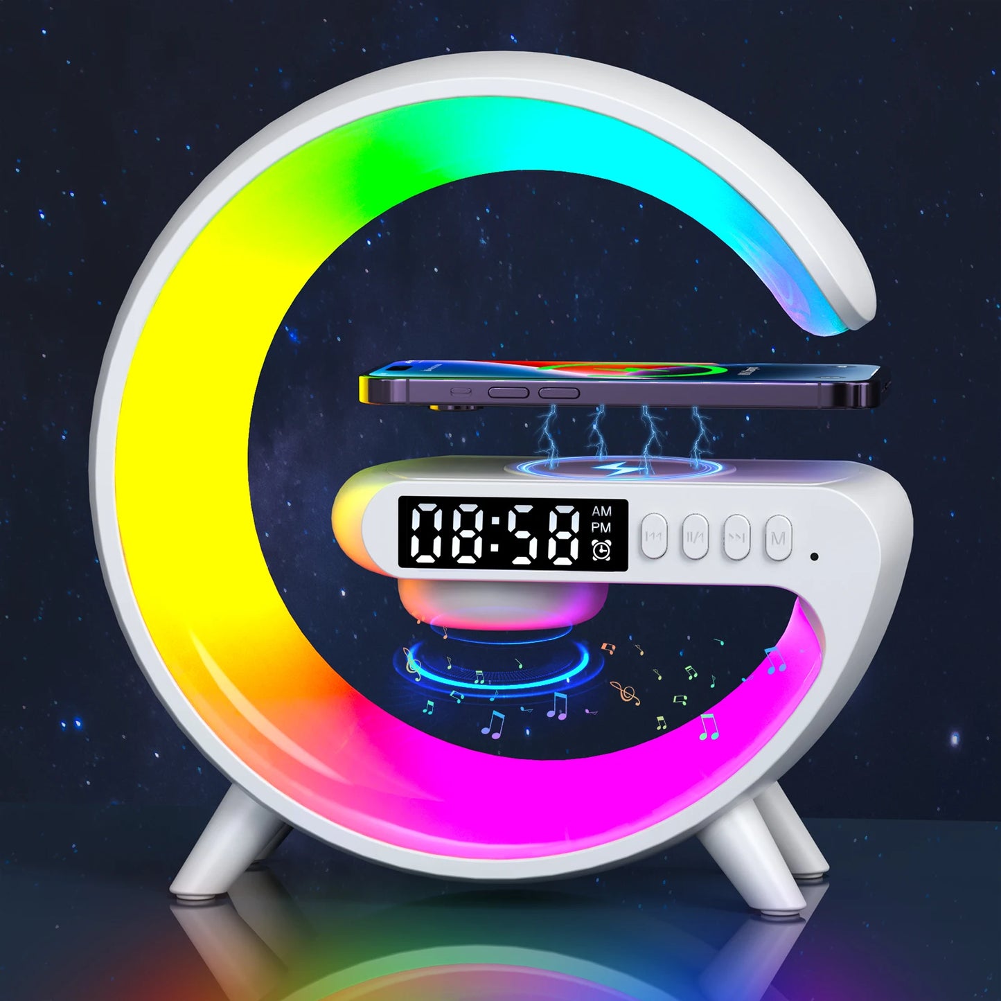 Small RGB Wireless Charger Smart Wireless Bluetooth Speakers Sunrise Alarm Clock & Wake Up Light 15W Fast Charging Dock Station