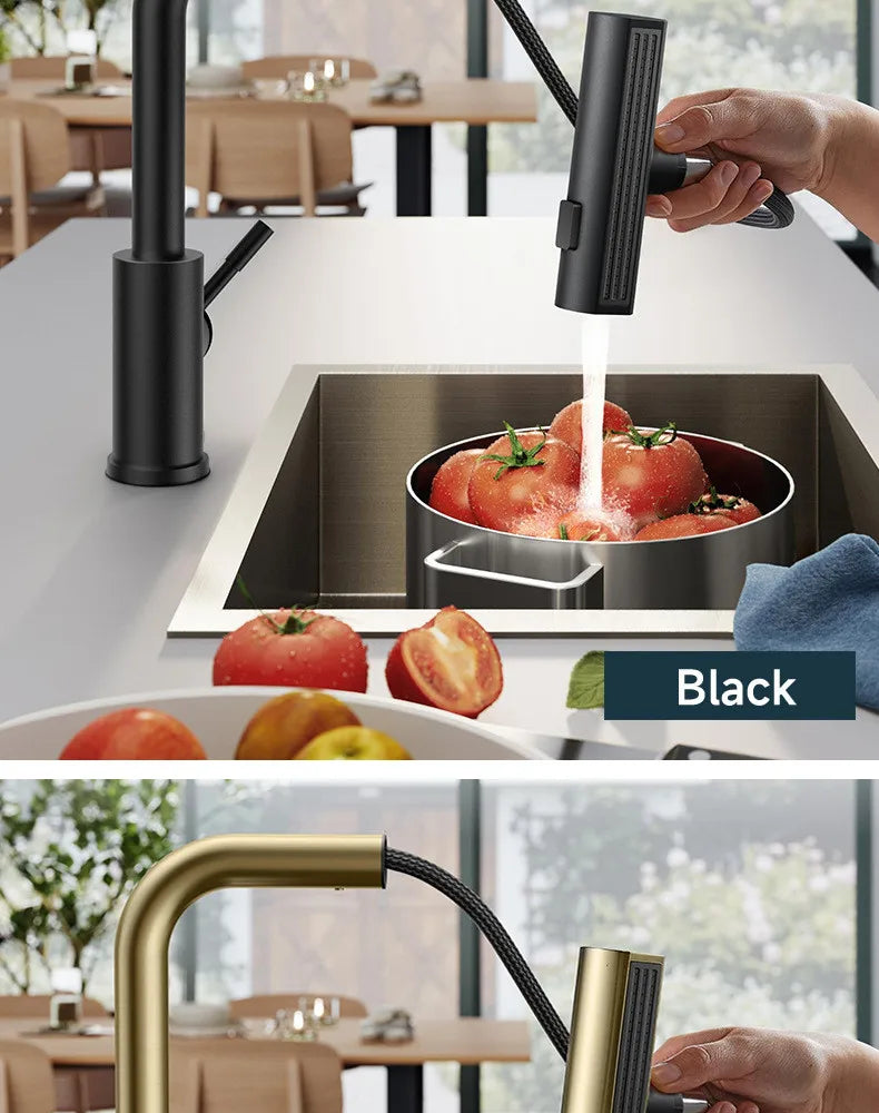 YCRAYS Brushed Nickle Kitchen Touch Sense Pulling Out Faucet Gray Waterfall Stream Sprayer Head Sink Mixer Water Tap Accessories