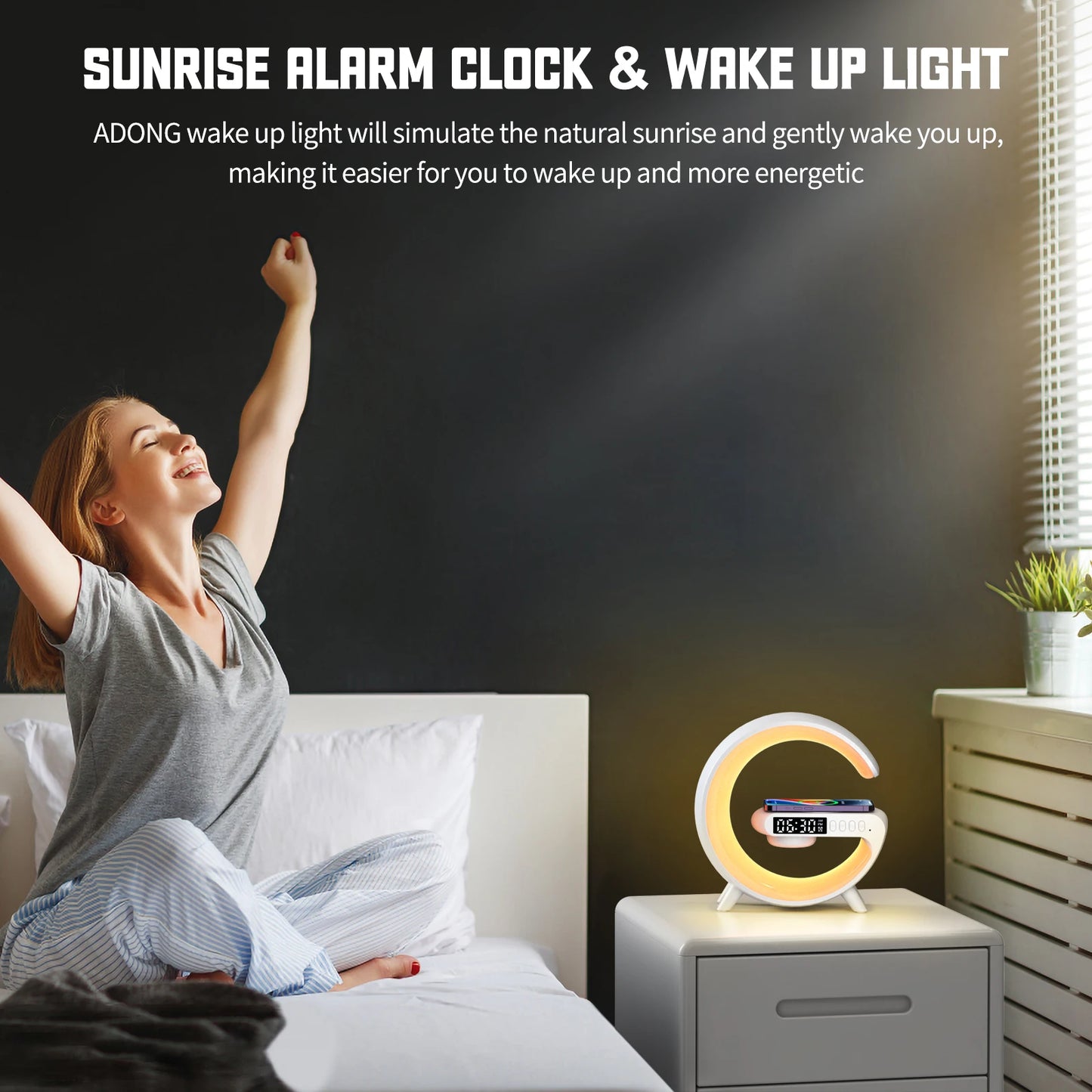 Small RGB Wireless Charger Smart Wireless Bluetooth Speakers Sunrise Alarm Clock & Wake Up Light 15W Fast Charging Dock Station