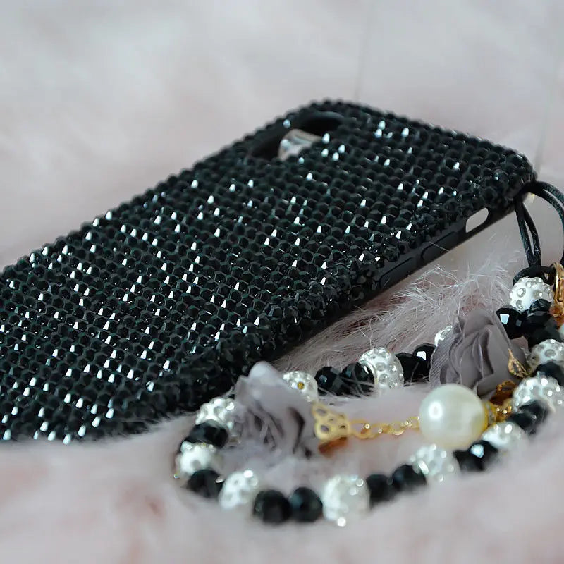 Cool Black Rhinestone Handmade Shell for iPhone 15 Pro Max 14 Plus 13 12 11 Xsmax Anti Drop Couple Hand Protection Back Cover