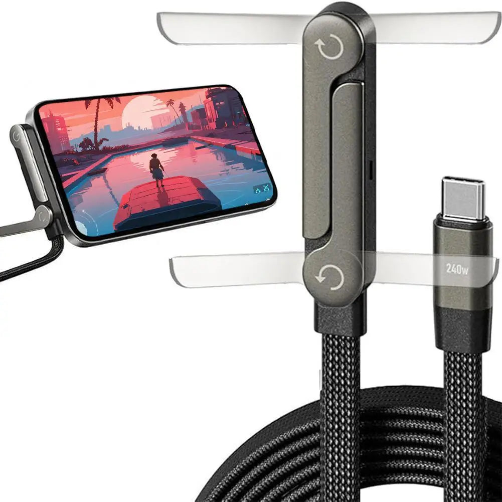 240w Fast Charging Foldable Bracket Data Cable With Built-in Holder Type-C To Type-C Uninterrupted Gaming 2026 NEW