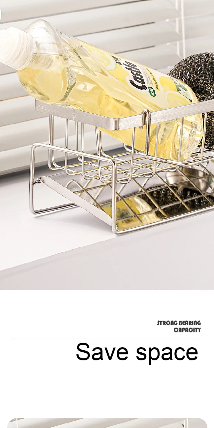 Sink Cleaning Tools Storage Rack Kitchen Multifunctional Stainless Steel Drain Rack for Sponge Cleanser Organizer Rag Hanger