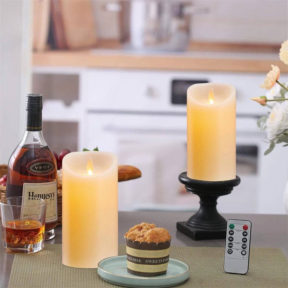 3 Pieces Charge Remote Control LED Decorative Moving Wick Candles,10/12.5/15 cm Rechargeable Dancing Church Candles