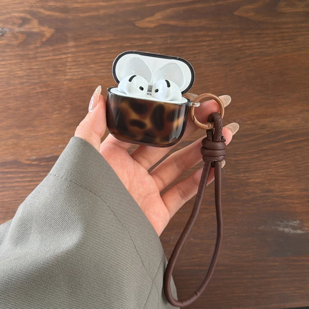 Advanced Stylish Brown Amber Pattern With Lanyard Earphone Case Cover for AirPods 1 or 2 3 4 Pro 2 Pro 3