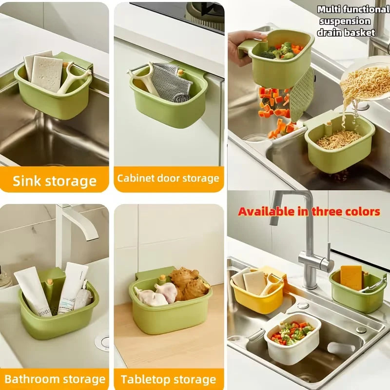 Multi-Purpose Sink Drain Basket: Self-Cleaning, Removable Filter for Clog Prevention, Non-Slip Basin Rack