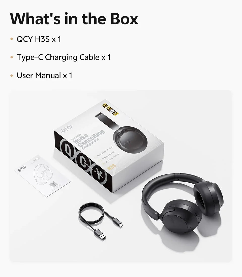 H3S -56dB Adaptive ANC Over Ear Headphone Hi-Res LDAC Spatial Sound Wireless Earphone Bluetooth 6.0 Dual Driver 102H Headset