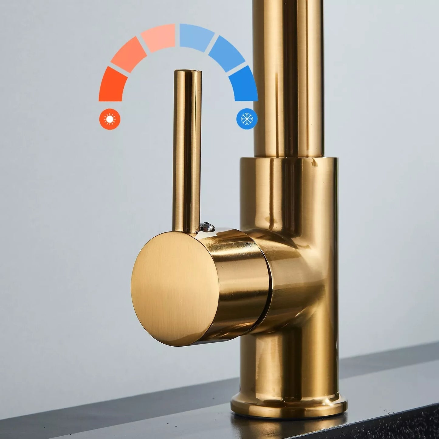 Brushed Gold Kitchen Sink Faucet One Handle Spring Hot and Cold Water Tap Deck Mounted Bathroom Kitchen Crane